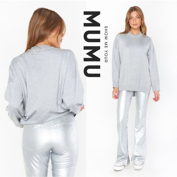 Show Me Your MuMu Classic M Crewneck Sweater Cuffed Sleeves Silver Metallic - Picture 3 of 14